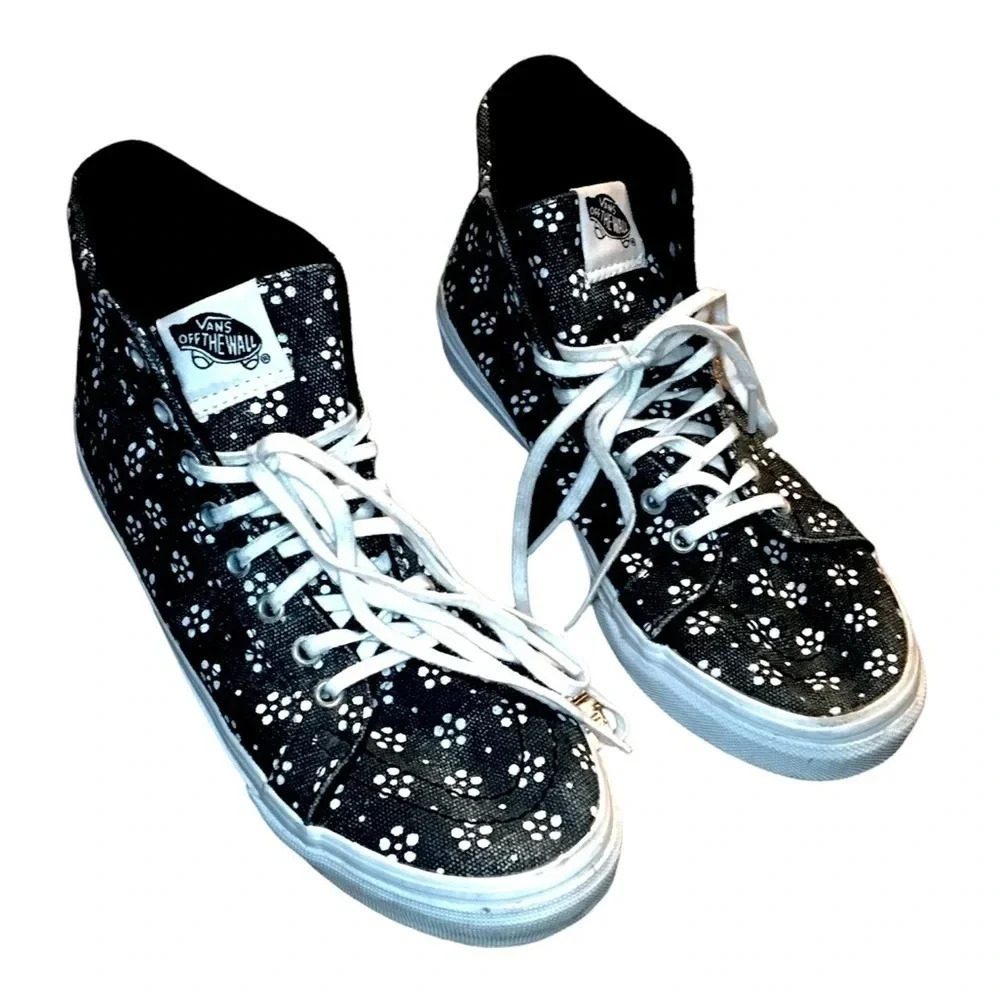 Vans Black Dot Daisy Print Lace Up High Top Sneakers Women’s Size 7